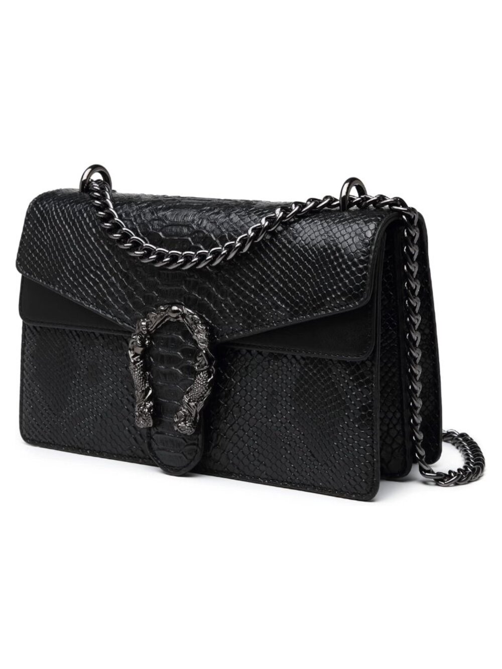 Faux Leather Crossbody Bag Snake Print Clutch Chain Shoulder Evening Purse